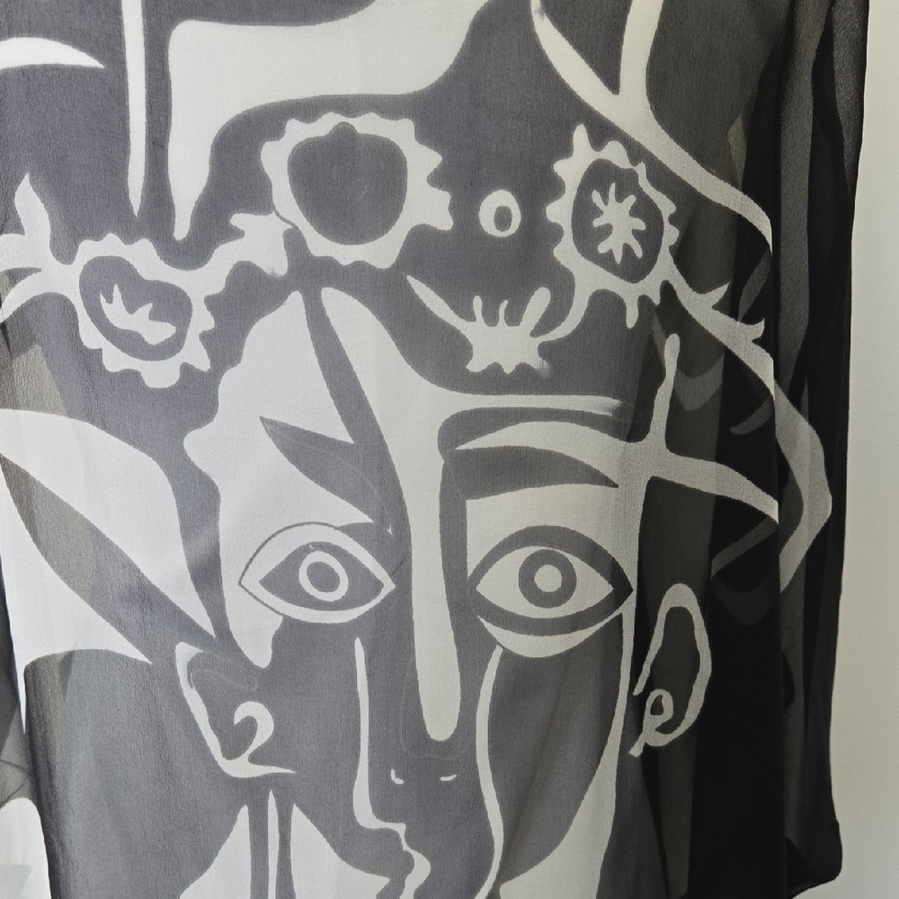 COCOON HOUSE 100% SILK KIMONO STYLE PONCHO WRAP COVERUP WEARABLE ART ABSTRACT SM - Picture 6 of 9